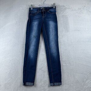 YMI Skinny Jeans Women's Size 0 Mid Rise Dark Wash Rolled Cuff Hem Blue